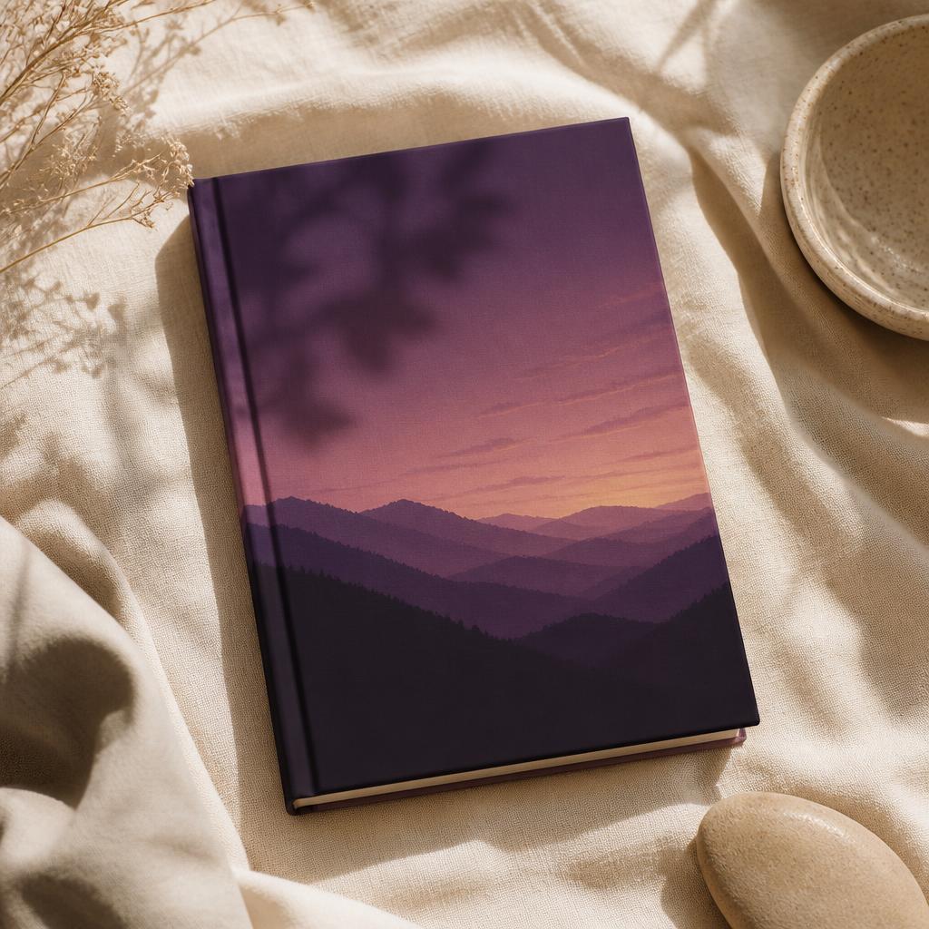 The Horizon Workbook — a linen-bound analog guide, shown as a concept mockup